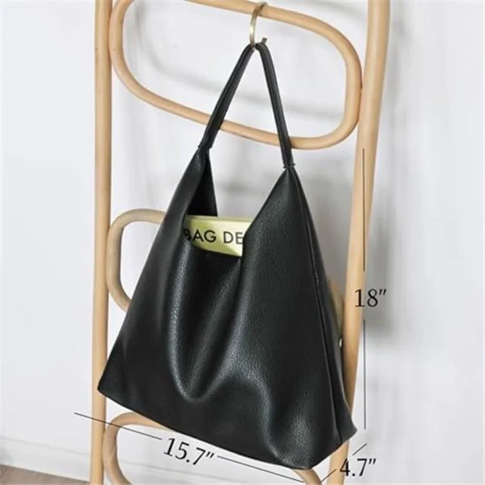 Large Vegan Leather Slouchy Hobo Tote Soft Shoulder Work Travel Everyday Bag